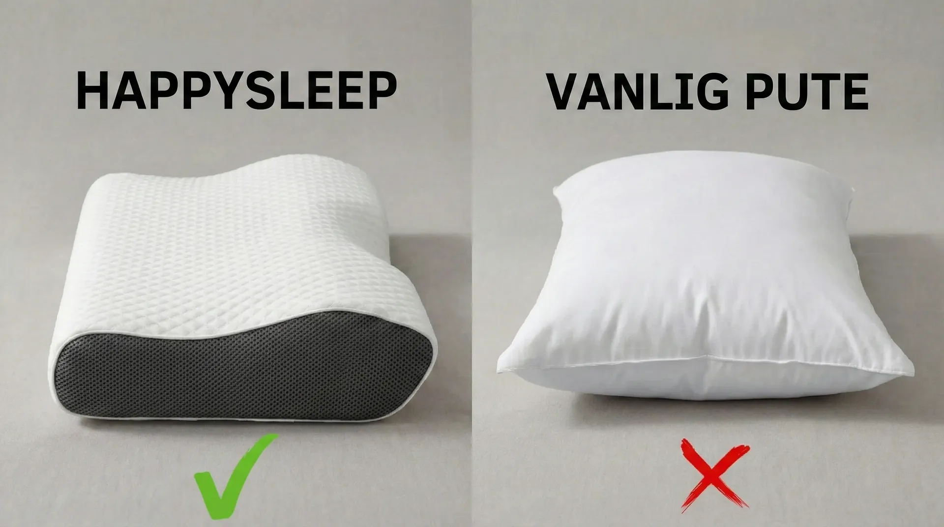 Sammenligning av HappySleep pute og vanlig pute