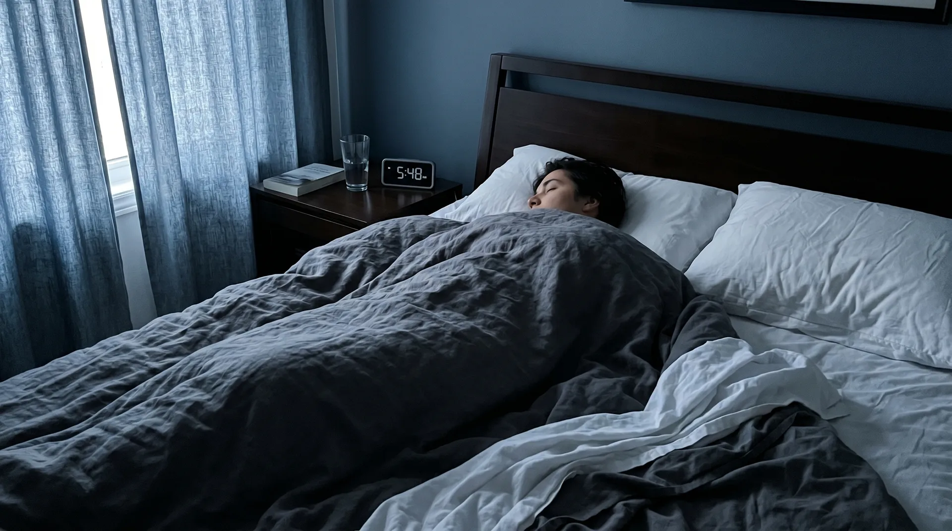 Person som sover dypt i mørkt soverom