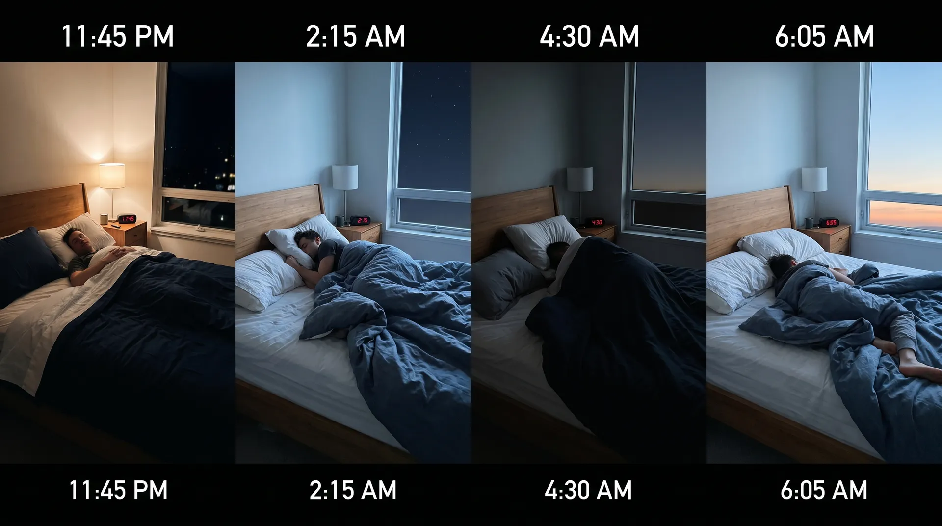 Søvnsyklus med ulike søvnfaser gjennom natten