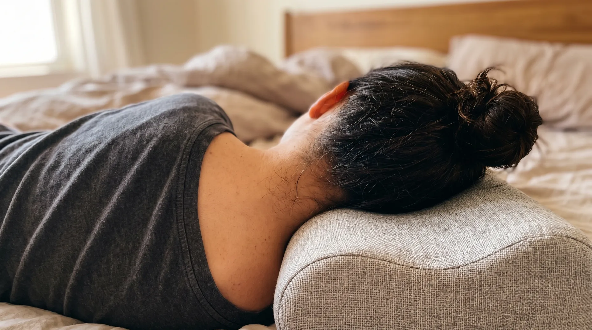 Sammenligning av nakkestilling med vanlig pute versus ergonomisk pute