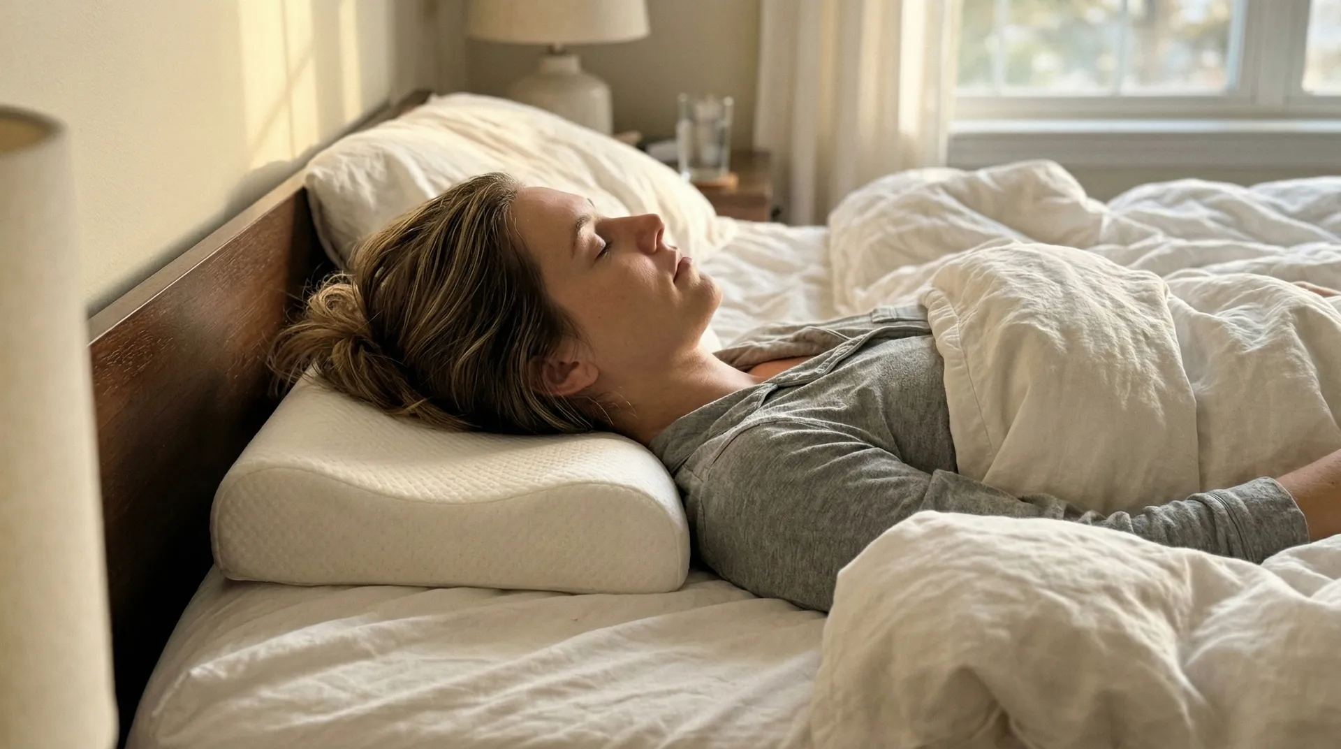 Person sover på siden med riktig nakkestøtte
